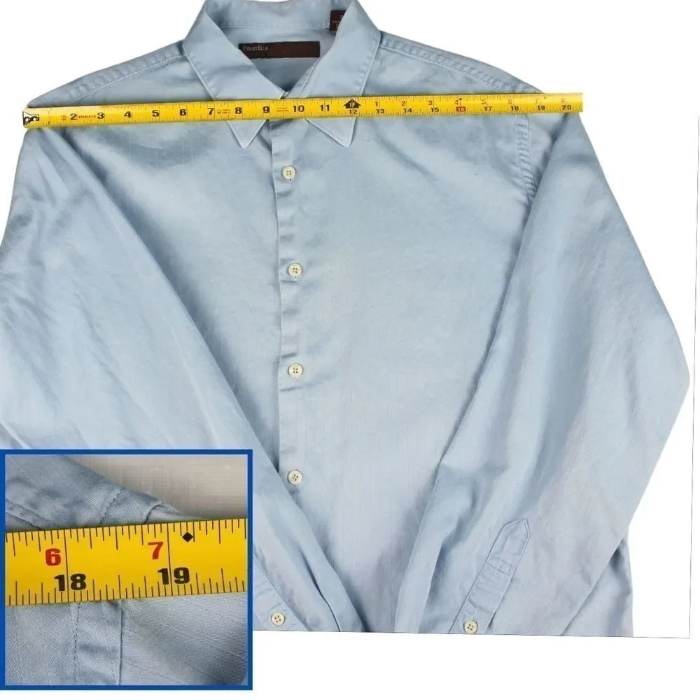 Perry Ellis Men's Long‎ Sleeve Collared Button Front Shirt, Light Blue, Size XL